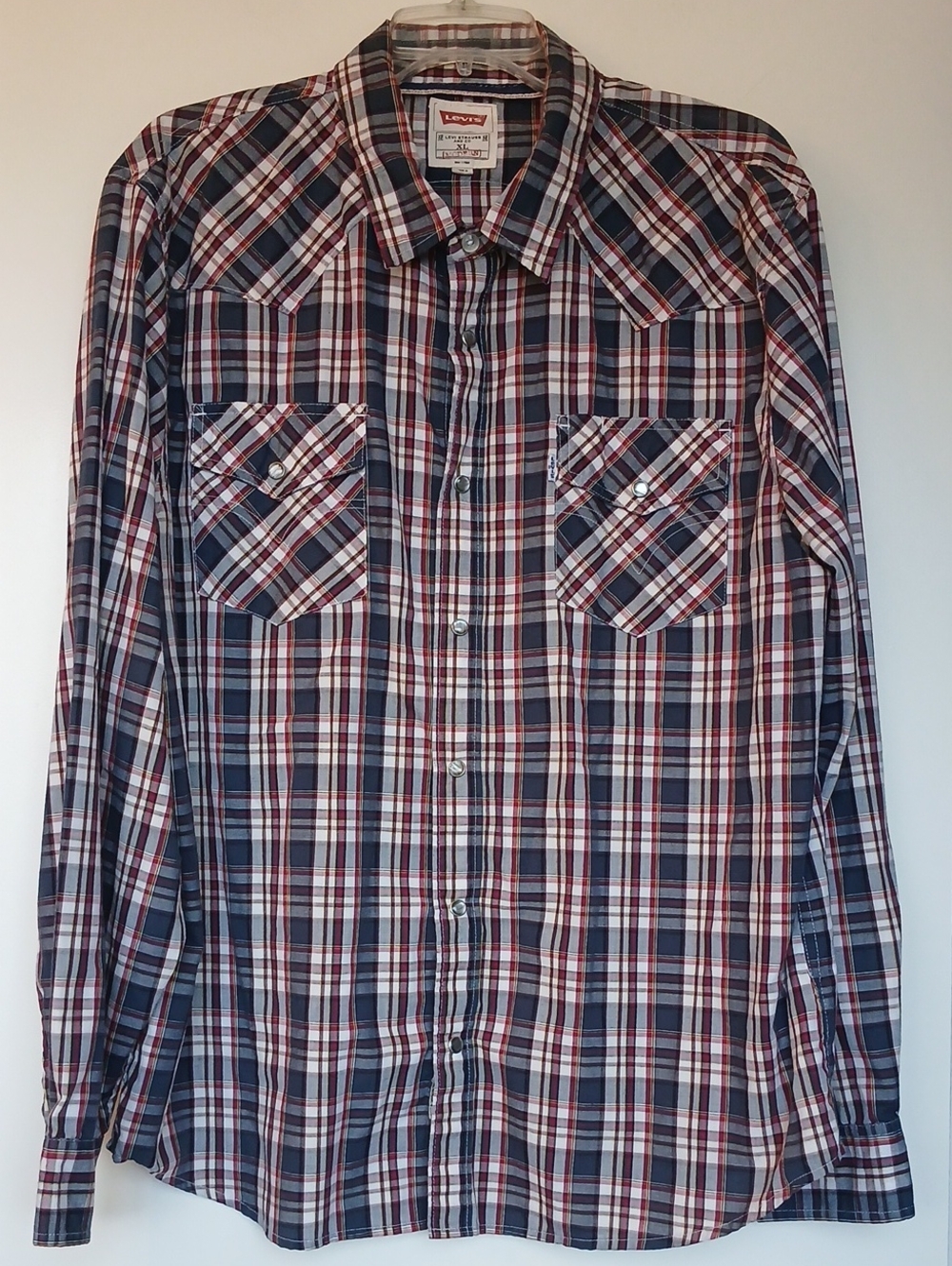 Levi’s Western Pearl‎ Snap Long Sleeve Red White Blue Shirt Size XL
